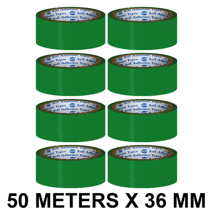 VCR Green Color Tape - 50 Meters in Length - 36mm / 1.5" Width - BOPP Self Adhesive Tape for Arts and Craft use, Box Packing, Office and Home use