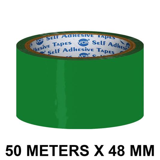 VCR Green Color Tape - 50 Meters in Length - 48mm / 2" Width - BOPP Self Adhesive Tape for Arts and Craft use, Box Packing, Office and Home use