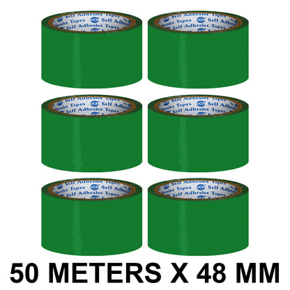 VCR Green Color Tape - 50 Meters in Length - 48mm / 2" Width - BOPP Self Adhesive Tape for Arts and Craft use, Box Packing, Office and Home use