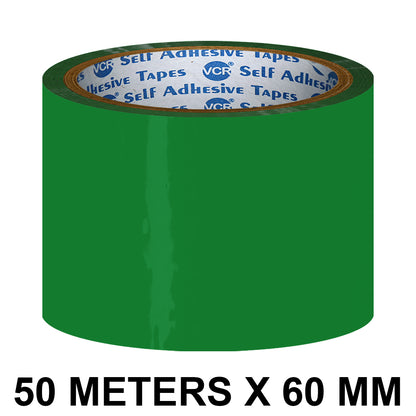VCR Green Color Tape - 50 Meters in Length - 60mm / 2.5" Width - BOPP Self Adhesive Tape for Arts and Craft use, Box Packing, Office and Home use