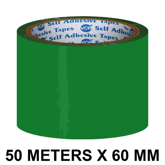 VCR Green Color Tape - 50 Meters in Length - 60mm / 2.5" Width - BOPP Self Adhesive Tape for Arts and Craft use, Box Packing, Office and Home use