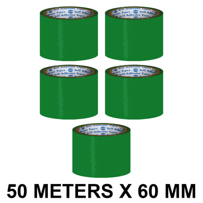 VCR Green Color Tape - 50 Meters in Length - 60mm / 2.5" Width - BOPP Self Adhesive Tape for Arts and Craft use, Box Packing, Office and Home use