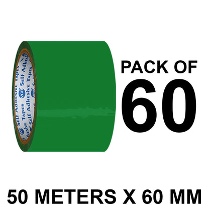 VCR Green Color Tape - 50 Meters in Length - 60mm / 2.5" Width - BOPP Self Adhesive Tape for Arts and Craft use, Box Packing, Office and Home use