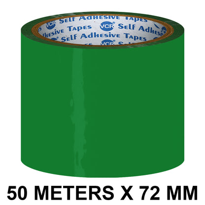 VCR Green Color Tape - 50 Meters in Length - 72mm / 3" Width - BOPP Self Adhesive Tape for Arts and Craft use, Box Packing, Office and Home use