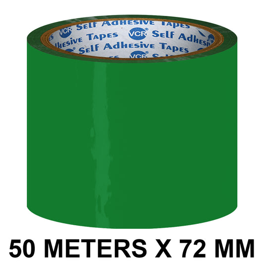 VCR Green Color Tape - 50 Meters in Length - 72mm / 3" Width - BOPP Self Adhesive Tape for Arts and Craft use, Box Packing, Office and Home use