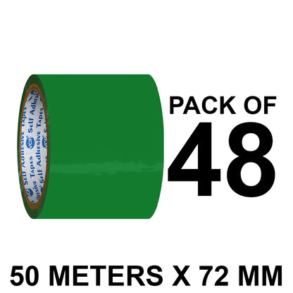 VCR Green Color Tape - 50 Meters in Length - 72mm / 3" Width - BOPP Self Adhesive Tape for Arts and Craft use, Box Packing, Office and Home use