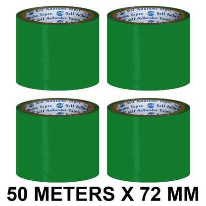 VCR Green Color Tape - 50 Meters in Length - 72mm / 3" Width - BOPP Self Adhesive Tape for Arts and Craft use, Box Packing, Office and Home use