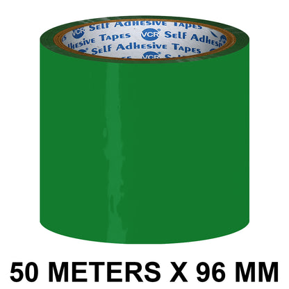 VCR Green Color Tape - 50 Meters in Length - 96mm / 4" Width - BOPP Self Adhesive Tape for Arts and Craft use, Box Packing, Office and Home use