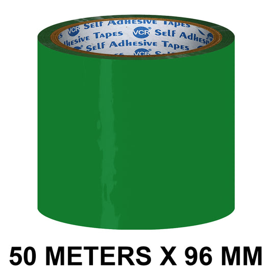 VCR Green Color Tape - 50 Meters in Length - 96mm / 4" Width - BOPP Self Adhesive Tape for Arts and Craft use, Box Packing, Office and Home use