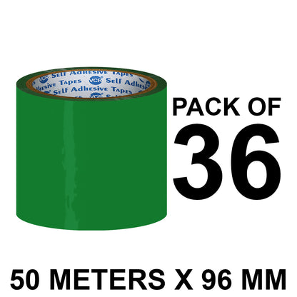VCR Green Color Tape - 50 Meters in Length - 96mm / 4" Width - BOPP Self Adhesive Tape for Arts and Craft use, Box Packing, Office and Home use