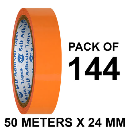 VCR Orange Color Tape - 50 Meters in Length - 24mm / 1" Width - BOPP Self Adhesive Tape for Arts and Craft use, Box Packing, Office and Home use
