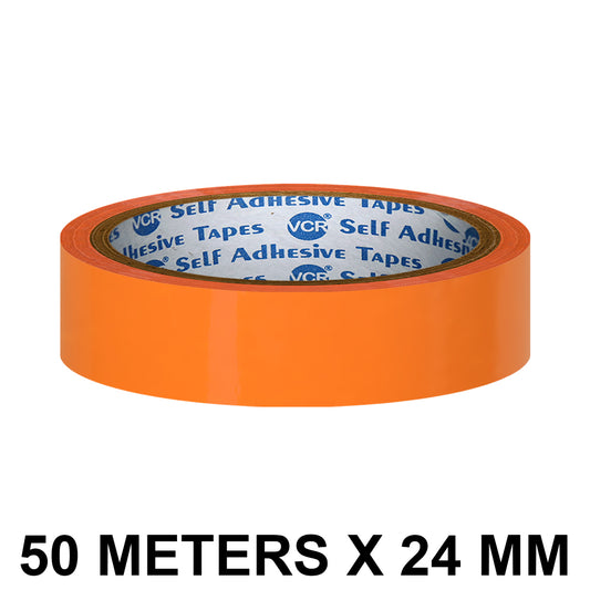 VCR Orange Color Tape - 50 Meters in Length - 24mm / 1" Width - BOPP Self Adhesive Tape for Arts and Craft use, Box Packing, Office and Home use