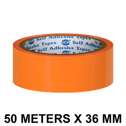 VCR Orange Color Tape - 50 Meters in Length - 36mm / 1.5" Width - BOPP Self Adhesive Tape for Arts and Craft use, Box Packing, Office and Home use