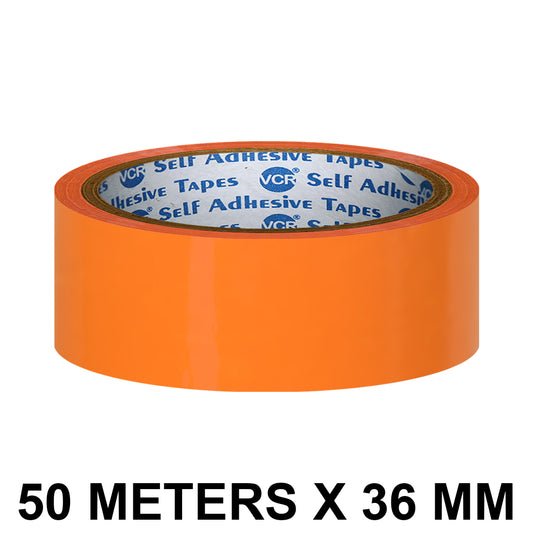 VCR Orange Color Tape - 50 Meters in Length - 36mm / 1.5" Width - BOPP Self Adhesive Tape for Arts and Craft use, Box Packing, Office and Home use