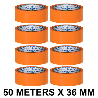 VCR Orange Color Tape - 50 Meters in Length - 36mm / 1.5" Width - BOPP Self Adhesive Tape for Arts and Craft use, Box Packing, Office and Home use