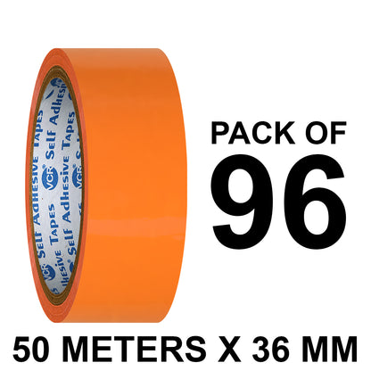 VCR Orange Color Tape - 50 Meters in Length - 36mm / 1.5" Width - BOPP Self Adhesive Tape for Arts and Craft use, Box Packing, Office and Home use