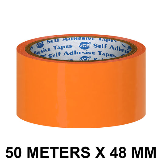VCR Orange Color Tape - 50 Meters in Length - 48mm / 2" Width - BOPP Self Adhesive Tape for Arts and Craft use, Box Packing, Office and Home use