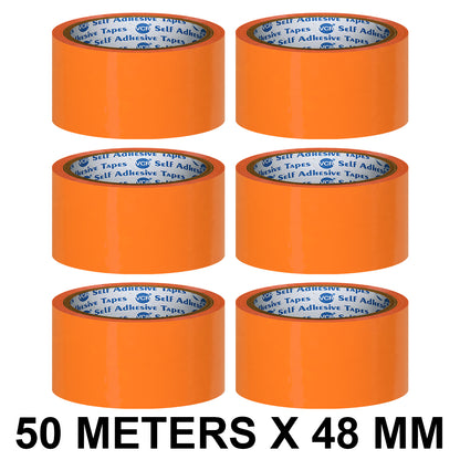 VCR Orange Color Tape - 50 Meters in Length - 48mm / 2" Width - BOPP Self Adhesive Tape for Arts and Craft use, Box Packing, Office and Home use