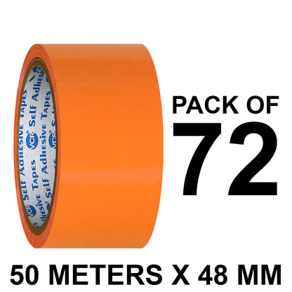 VCR Orange Color Tape - 50 Meters in Length - 48mm / 2" Width - BOPP Self Adhesive Tape for Arts and Craft use, Box Packing, Office and Home use