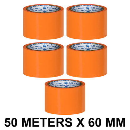 VCR Orange Color Tape - 50 Meters in Length - 60mm / 2.5" Width - BOPP Self Adhesive Tape for Arts and Craft use, Box Packing, Office and Home use