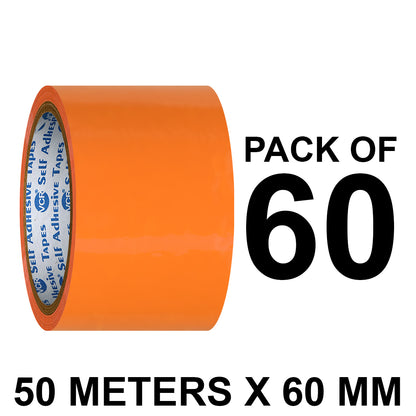 VCR Orange Color Tape - 50 Meters in Length - 60mm / 2.5" Width - BOPP Self Adhesive Tape for Arts and Craft use, Box Packing, Office and Home use