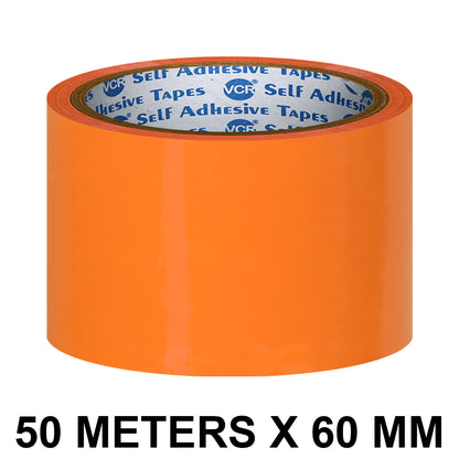 VCR Orange Color Tape - 50 Meters in Length - 60mm / 2.5" Width - BOPP Self Adhesive Tape for Arts and Craft use, Box Packing, Office and Home use