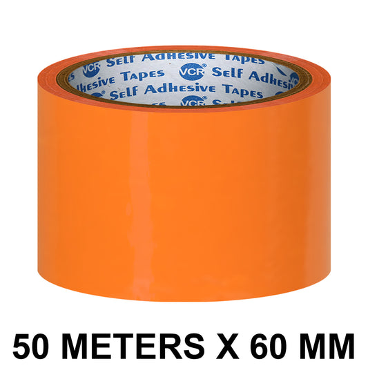 VCR Orange Color Tape - 50 Meters in Length - 60mm / 2.5" Width - BOPP Self Adhesive Tape for Arts and Craft use, Box Packing, Office and Home use