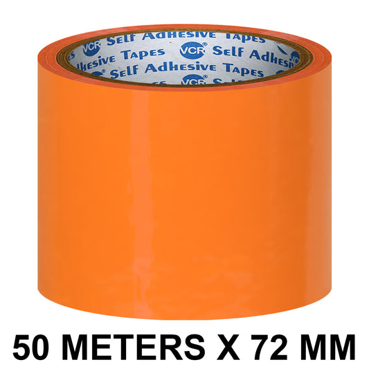 VCR Orange Color Tape - 50 Meters in Length - 72mm / 3" Width - BOPP Self Adhesive Tape for Arts and Craft use, Box Packing, Office and Home use
