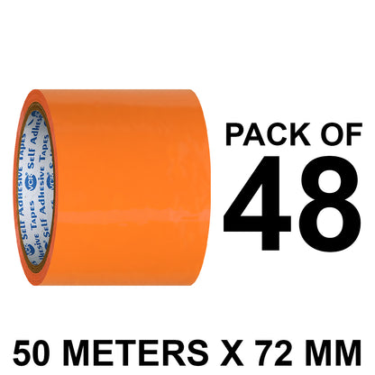 VCR Orange Color Tape - 50 Meters in Length - 72mm / 3" Width - BOPP Self Adhesive Tape for Arts and Craft use, Box Packing, Office and Home use