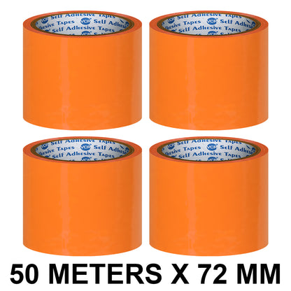 VCR Orange Color Tape - 50 Meters in Length - 72mm / 3" Width - BOPP Self Adhesive Tape for Arts and Craft use, Box Packing, Office and Home use