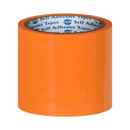 VCR Orange Color Tape - 50 Meters in Length - 96mm / 4" Width - BOPP Self Adhesive Tape for Arts and Craft use, Box Packing, Office and Home use