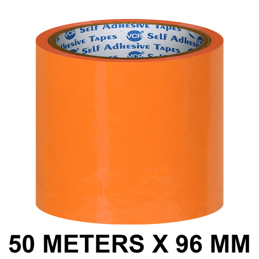 VCR Orange Color Tape - 50 Meters in Length - 96mm / 4" Width - BOPP Self Adhesive Tape for Arts and Craft use, Box Packing, Office and Home use