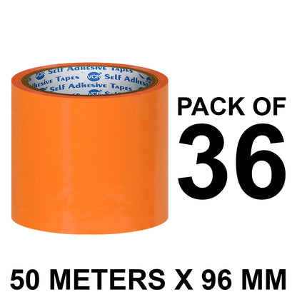 VCR Orange Color Tape - 50 Meters in Length - 96mm / 4" Width - BOPP Self Adhesive Tape for Arts and Craft use, Box Packing, Office and Home use