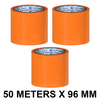 VCR Orange Color Tape - 50 Meters in Length - 96mm / 4" Width - BOPP Self Adhesive Tape for Arts and Craft use, Box Packing, Office and Home use