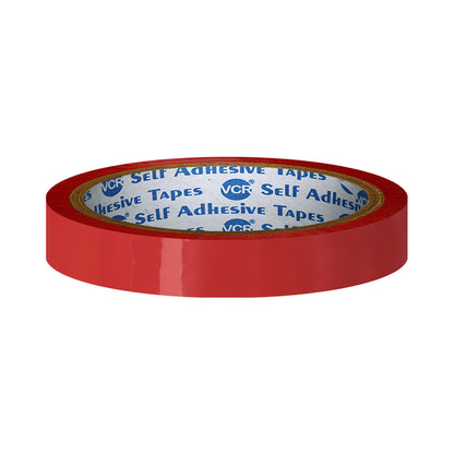 VCR Red Color Tape - 50 Meters in Length - 12mm / 0.5" Width - BOPP Self Adhesive Tape for Arts and Craft use, Box Packing, Office and Home use