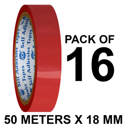 VCR Red Color Tape - 50 Meters in Length - 18mm / 0.75" Width - BOPP Self Adhesive Tape for Arts and Craft use, Box Packing, Office and Home use