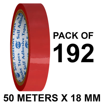 VCR Red Color Tape - 50 Meters in Length - 18mm / 0.75" Width - BOPP Self Adhesive Tape for Arts and Craft use, Box Packing, Office and Home use