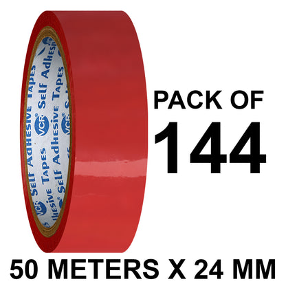 VCR Red Color Tape - 50 Meters in Length - 24mm / 1" Width - BOPP Self Adhesive Tape for Arts and Craft use, Box Packing, Office and Home use
