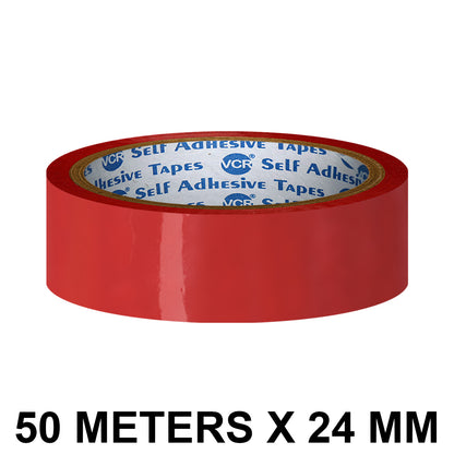 VCR Red Color Tape - 50 Meters in Length - 24mm / 1" Width - BOPP Self Adhesive Tape for Arts and Craft use, Box Packing, Office and Home use