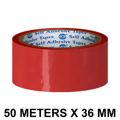 VCR Red Color Tape - 50 Meters in Length - 36mm / 1.5" Width - BOPP Self Adhesive Tape for Arts and Craft use, Box Packing, Office and Home use
