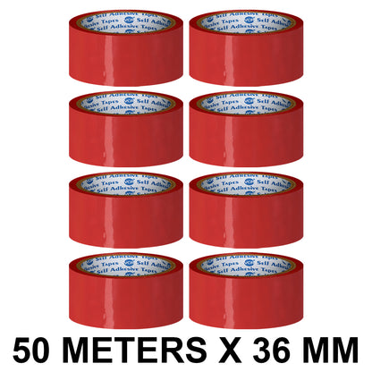 VCR Red Color Tape - 50 Meters in Length - 36mm / 1.5" Width - BOPP Self Adhesive Tape for Arts and Craft use, Box Packing, Office and Home use