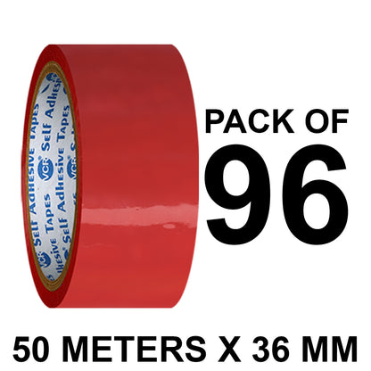 VCR Red Color Tape - 50 Meters in Length - 36mm / 1.5" Width - BOPP Self Adhesive Tape for Arts and Craft use, Box Packing, Office and Home use