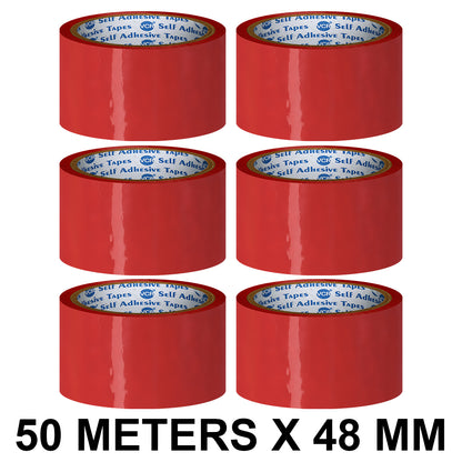 VCR Red Color Tape - 50 Meters in Length - 48mm / 2" Width - BOPP Self Adhesive Tape for Arts and Craft use, Box Packing, Office and Home use