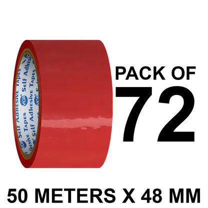 VCR Red Color Tape - 50 Meters in Length - 48mm / 2" Width - BOPP Self Adhesive Tape for Arts and Craft use, Box Packing, Office and Home use