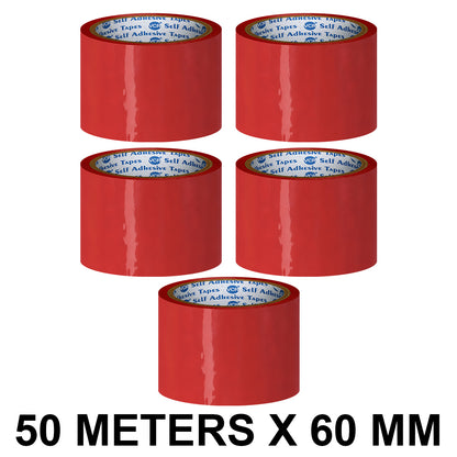VCR Red Color Tape - 50 Meters in Length - 60mm / 2.5" Width - BOPP Self Adhesive Tape for Arts and Craft use, Box Packing, Office and Home use