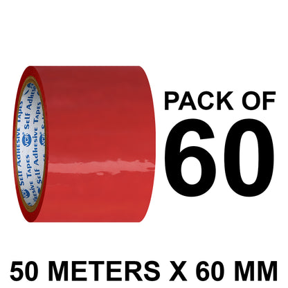 VCR Red Color Tape - 50 Meters in Length - 60mm / 2.5" Width - BOPP Self Adhesive Tape for Arts and Craft use, Box Packing, Office and Home use