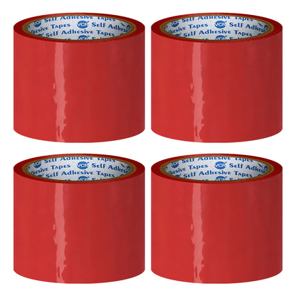 VCR Red Color Tape - 50 Meters in Length - 72mm / 3" Width - BOPP Self Adhesive Tape for Arts and Craft use, Box Packing, Office and Home use