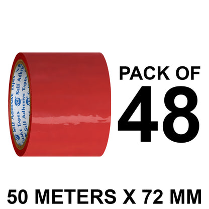 VCR Red Color Tape - 50 Meters in Length - 72mm / 3" Width - BOPP Self Adhesive Tape for Arts and Craft use, Box Packing, Office and Home use