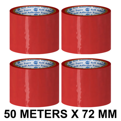 VCR Red Color Tape - 50 Meters in Length - 72mm / 3" Width - BOPP Self Adhesive Tape for Arts and Craft use, Box Packing, Office and Home use