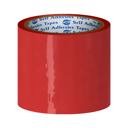 VCR Red Color Tape - 50 Meters in Length - 96mm / 4" Width - BOPP Self Adhesive Tape for Arts and Craft use, Box Packing, Office and Home use